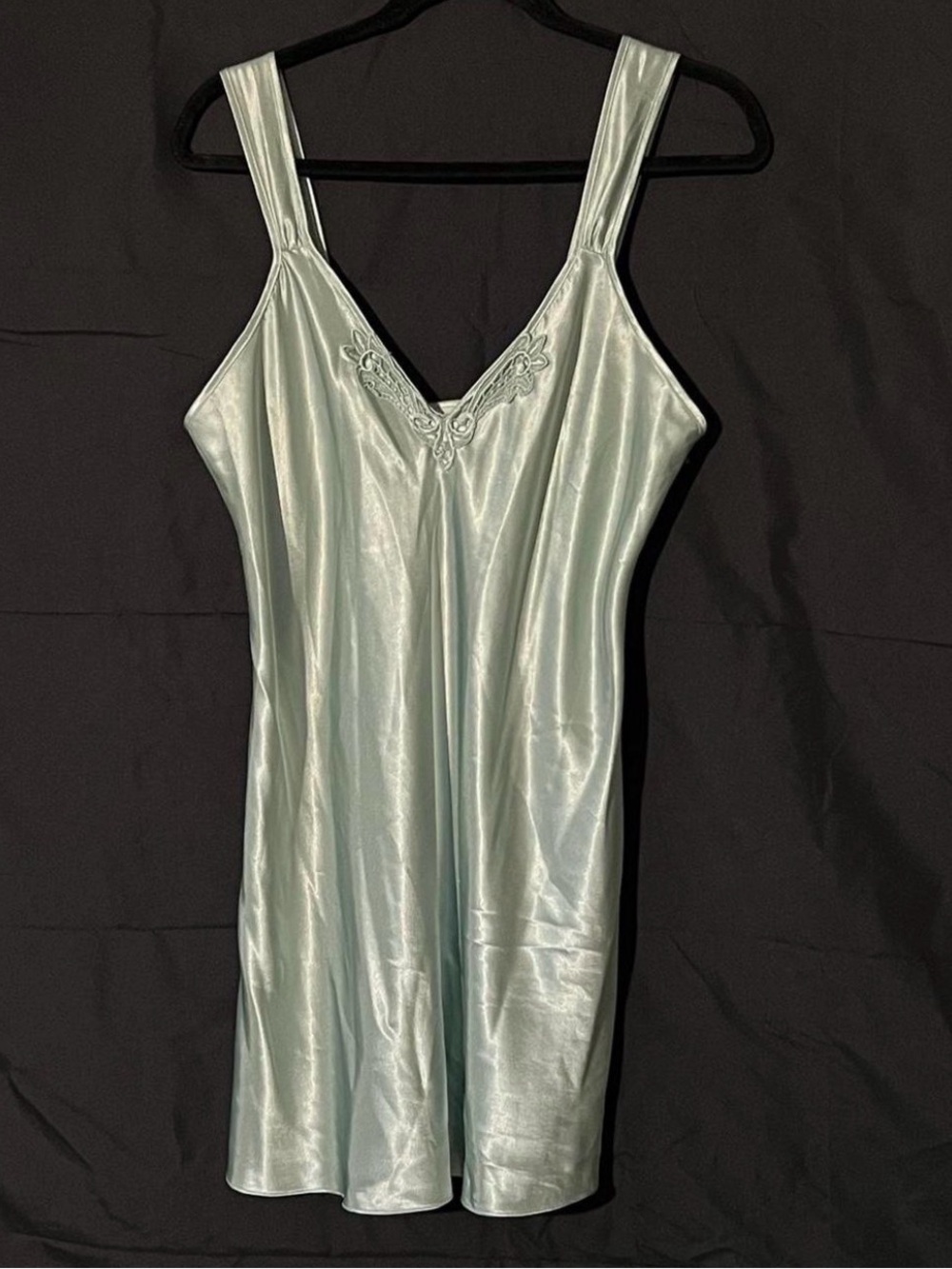 Vintage Y2K Old Hollywood Sage Green Satin Lace Trim Slip Dress Medium